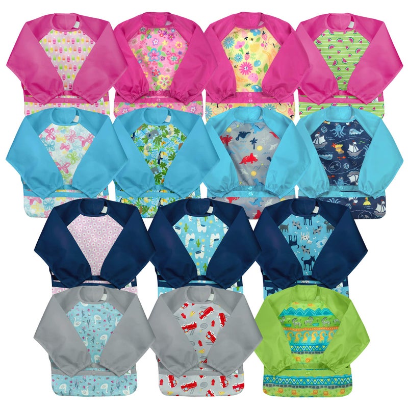 green sprouts Easy-wear Long Sleeve Bib | Waterproof Protection | Flipped Pocket, Soft Material, Easy Clean Smock - Image 5